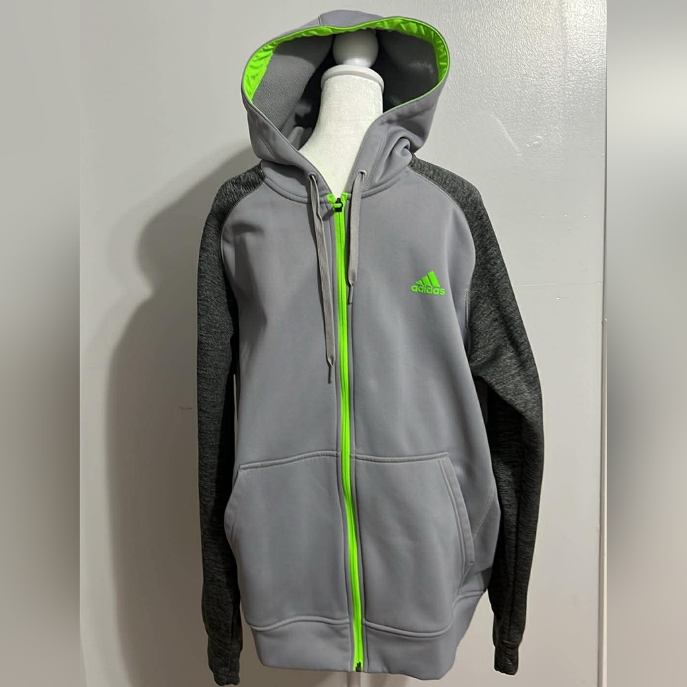Adidas Gray Hoodie with Neon Green Accents
